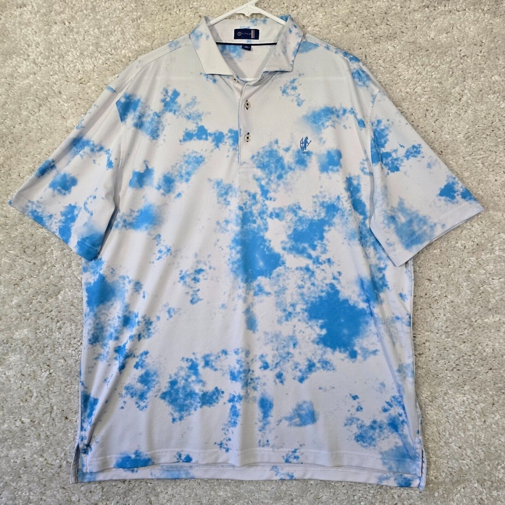 Stitch Golf Polo Shirt Mens XL Blue White‎ Tie Dye Cloud Performance Preppy